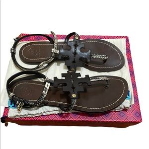 New Tory Burch Snake Print Chandler Flat Sandal 9.5 Women’s